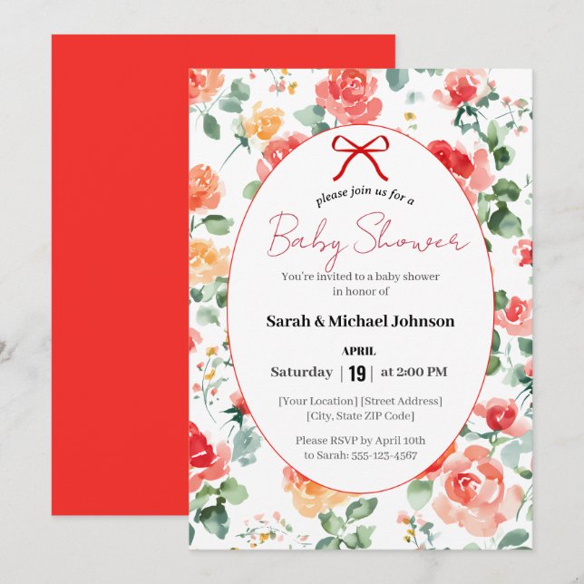 Invitación Floral Dream Baby Shower  (Anverso / Reverso)