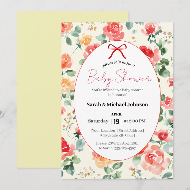 Invitación Floral Dream Baby Shower (Anverso / Reverso)