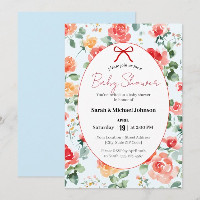 Invitación Floral Dream Baby Shower  (Anverso / Reverso)