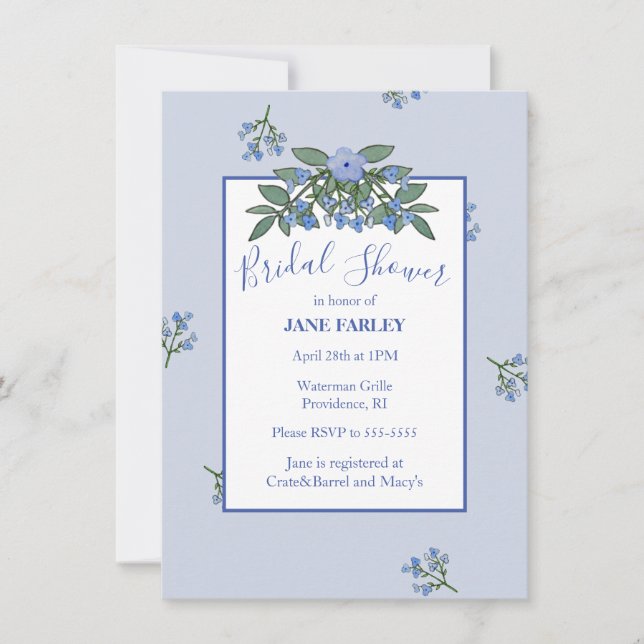 Invitación floral dulce azul (Anverso)