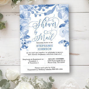 Invitación Floral Dusty Azul ducha virtual de novia por corre