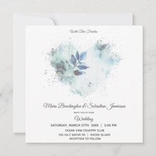 Invitación *~* Floral Dusty Azul QR RSVP Art AR26 Boda