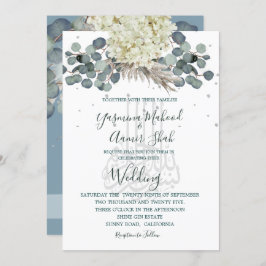 Invitación Floral Dusty Blue Bismillah Elegante Boda