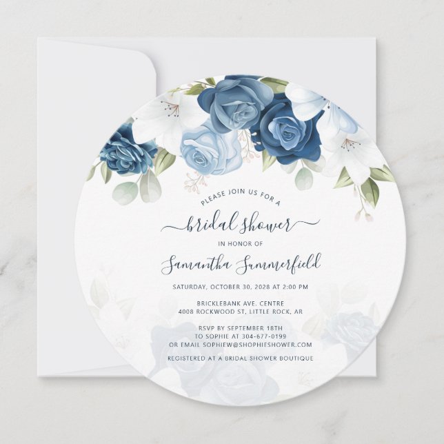 Invitación Floral Dusty Blue Botanal Bridal Shower (Anverso)