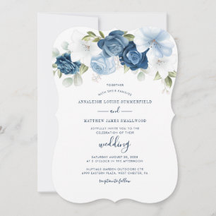 Invitación Floral Dusty Blue Botanical Moderno Boda