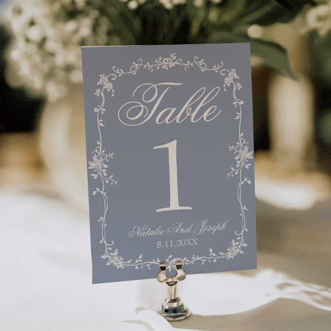 Invitación Floral Dusty Blue Botanical Wedding Table Number (Subido por el creador)