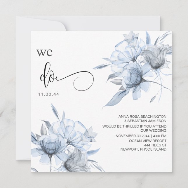 Invitación *~* Floral Dusty Blue Bouquet AR15 QR BODA RSVP (Anverso)