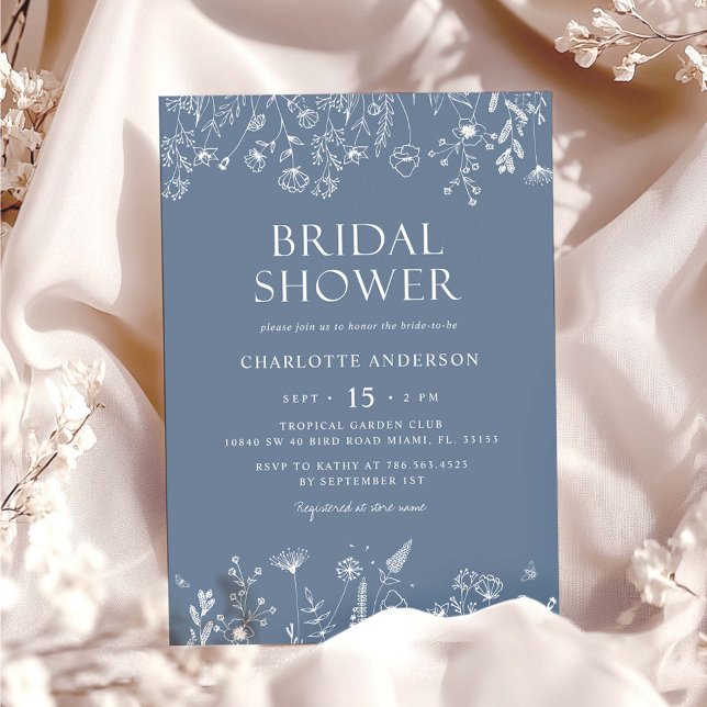 Invitación Floral Dusty Blue Bridal Shower (Subido por el creador)