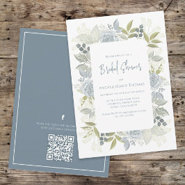 Invitación Floral Dusty Blue Bridal Shower QR Code Event Pági