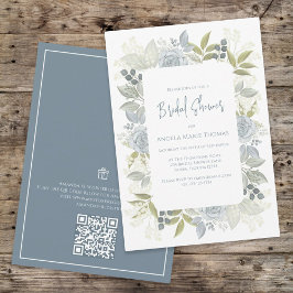 Invitación Floral Dusty Blue Bridal Shower QR Code Regalo