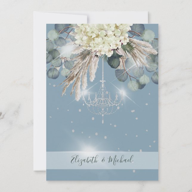 Invitación Floral Dusty Blue Chandelier Elegant Wedding (Reverso)