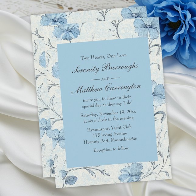 Invitación Floral Dusty Blue Country Garden Wedding (Subido por el creador)