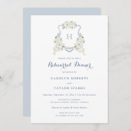Invitación Floral Dusty Blue Crest Rehearsal Dinner Wedding