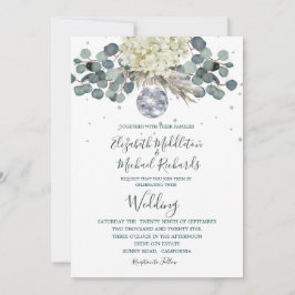 Invitación Floral Dusty Blue Disco Ball Elegant Wedding