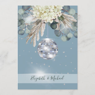 Invitación Floral Dusty Blue Disco Ball Elegant Wedding
