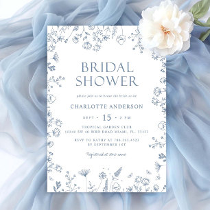 Invitación Floral Dusty Blue Elegal Bridal Shower