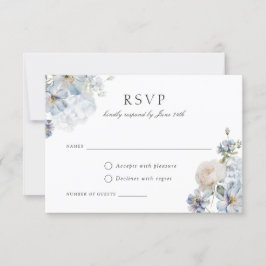 Invitación Floral Dusty Blue Elegant Rosas Rubor Boda RSVP