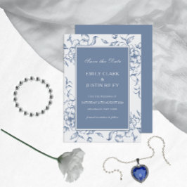 Invitación Floral Dusty Blue Elegant Save the Date Boda