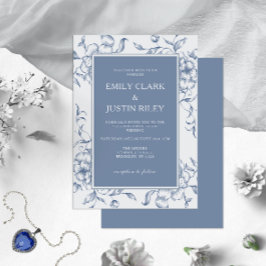 Invitación Floral Dusty Blue Elegant Wedding