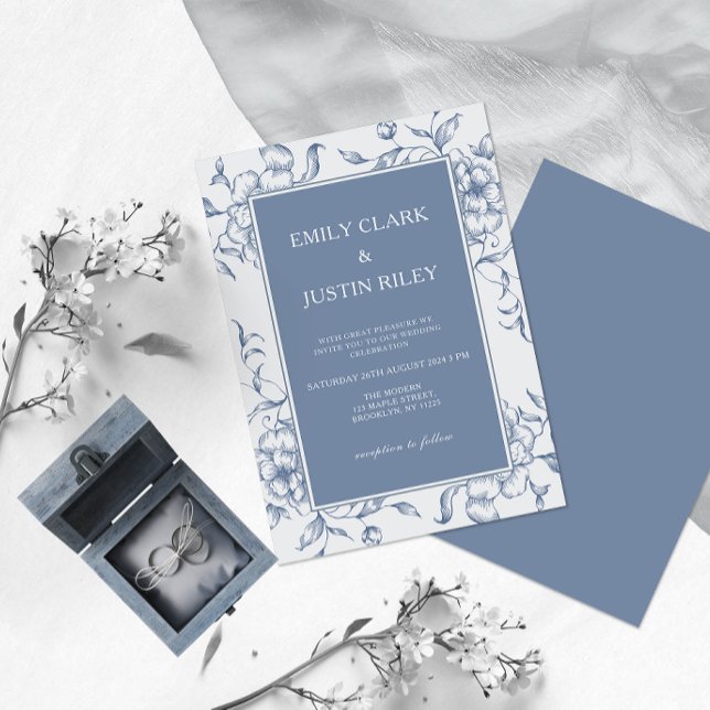Invitación Floral Dusty Blue Elegant Wedding (Subido por el creador)