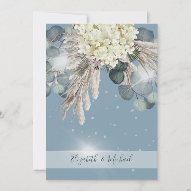 Invitación Floral Dusty Blue Eucalyptus Elegante Boda (Reverso)