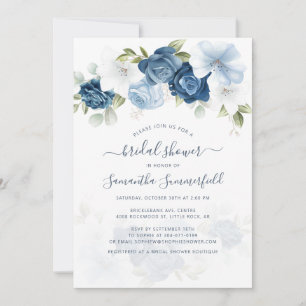 Invitación Floral Dusty Blue Greenery Foliage Bridal Shower