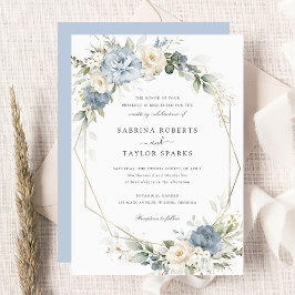 Invitación Floral Dusty Blue Greenery Gold Wedding