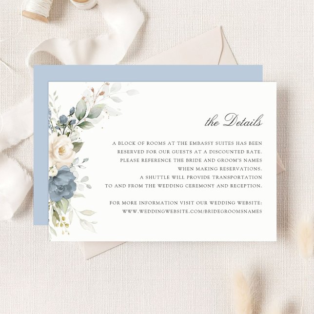 Invitación Floral Dusty Blue Greenery Wedding Details Insert (Subido por el creador)