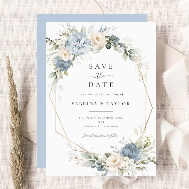 Invitación Floral Dusty Blue Greenery Wedding Save The Date (Subido por el creador)
