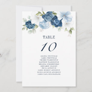 Invitación Floral Dusty Blue Table Número de Boda Recepción