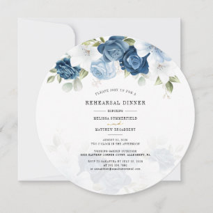 Invitación Floral Dusty Blue Watercolor Reensayar Cena Invi