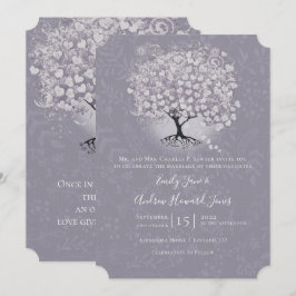 Invitación Floral Dusty Lavender Boda de hojas de corazón