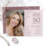 Invitación Floral Dusty Pink Surprise Foto 50 cumpleaños<br><div class="desc">Floral polvorienta rosa y sorpresa mauve 50 cumpleaños con tu foto en la parte delantera de la tarjeta. Diseño elegante y moderno con detalles botánicos de dibujos y tipografía. Sencilla carta de invitación a la moda, perfecta para una elegante celebración de cumpleaños femenina. Se puede personalizar a cualquier edad. Invitaciones...</div>