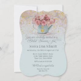 Invitación Floral Dusty Rosa Bee Gold Blue Bridal Shower