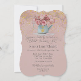 Invitación Floral Dusty Rosa Bee Gold Purpurina Bridal Shower