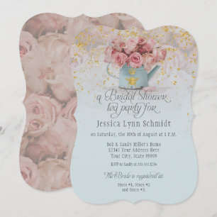 Invitación  Floral Dusty Rosa Gold Blue Bridal Shower Tea