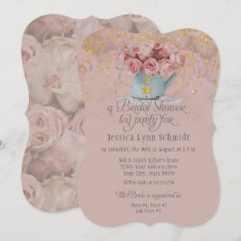 Invitación  Floral Dusty Rosa Gold Purpurina Bridal Ducha Té 