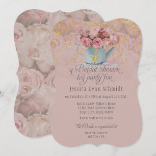 Invitación  Floral Dusty Rosa Gold Purpurina Bridal Ducha Té 