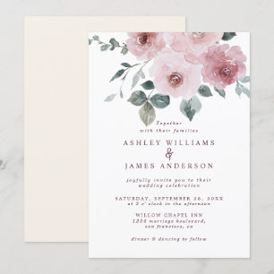 Invitación Floral Dusty Rosa Rosa Borgoña Boda de Marfil