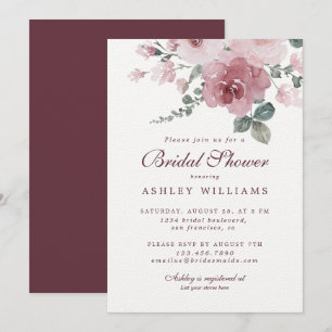Invitación Floral Dusty Rosa Rosa Borgoña Ducha de novia