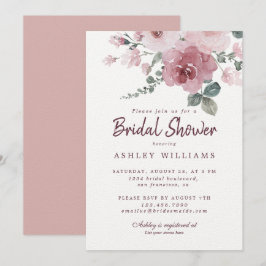 Invitación Floral Dusty Rosa Rosa Borgoña Ducha de novia