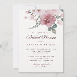Invitación Floral Dusty Rosa Rosa Borgoña Ducha de novia