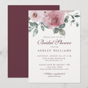 Invitación Floral Dusty Rosa Rosa Borgoña Ducha de novia
