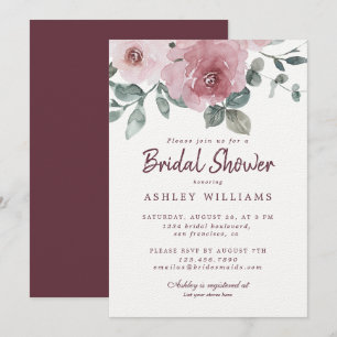 Invitación Floral Dusty Rosa Rosa Borgoña Ducha de novia