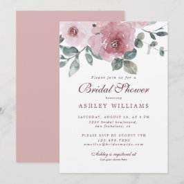 Invitación Floral Dusty Rosa Rosa Borgoña Ducha de novia