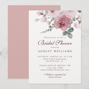 Invitación Floral Dusty Rosa Rosa Borgoña Ducha de novia