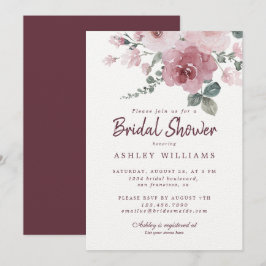 Invitación Floral Dusty Rosa Rosa Borgoña Ducha de novia