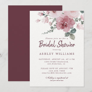 Invitación Floral Dusty Rosa Rosa Borgoña Ducha de novia