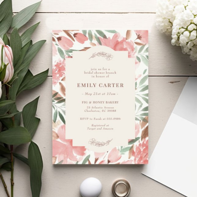 Invitación Floral Dusty Verde Rosa Jardín Bridal Ducha (Subido por el creador)