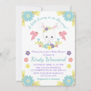 Invitación Floral Easter Bunny & Spring Birds Baby Shower